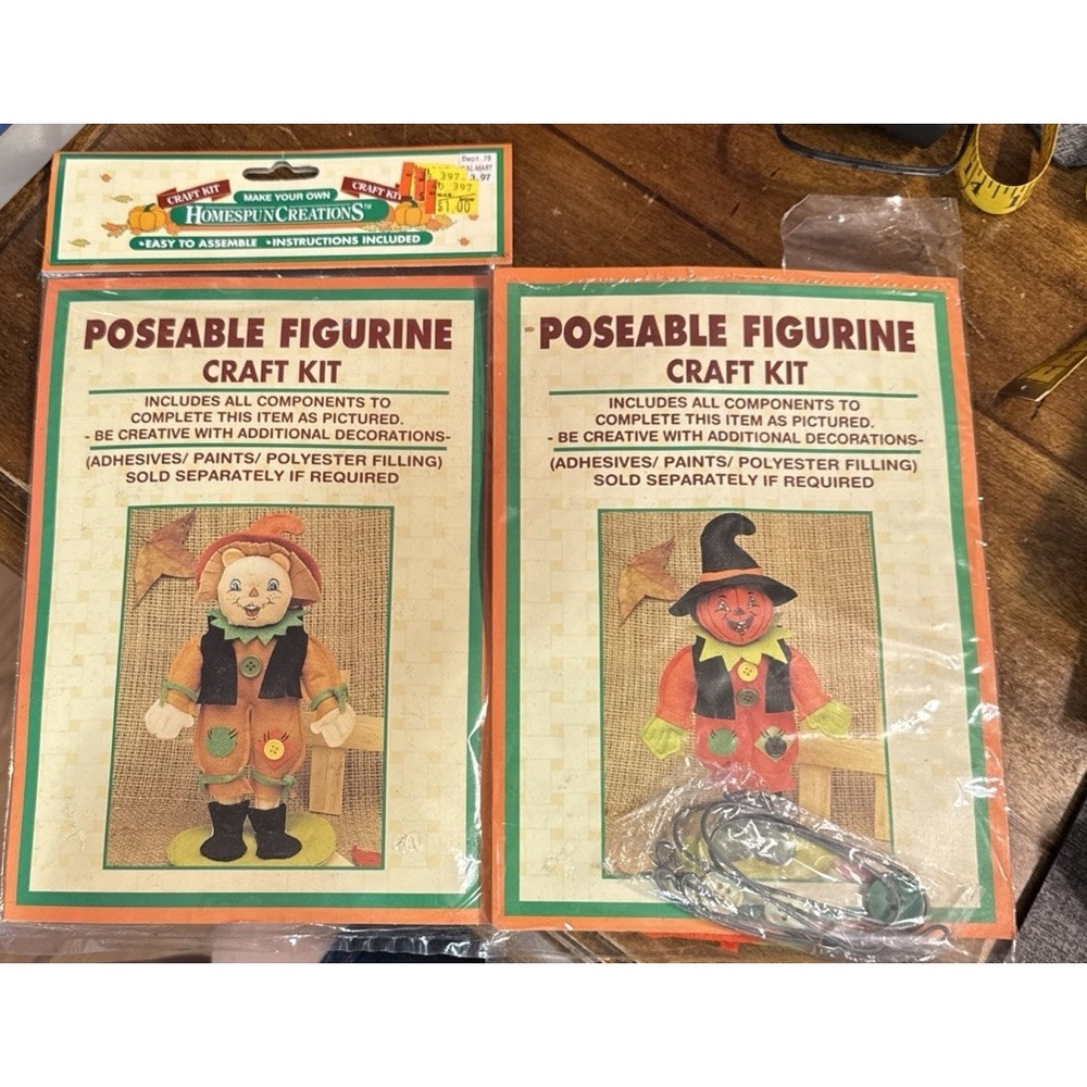 Scarecrow & Pumpkin Man Poseable Figurine Craft Kits NIP Easy Assemble